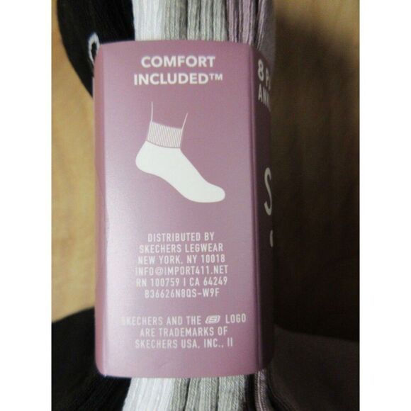 SKECHERS Anklet Socks 8 Pairs Womens Moisture Wicking Black White Gray Mauve NWT - Picture 4 of 6
